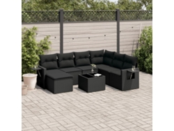Conjunto de sofá de jardín de 8 piezas con cojines en mimbre sintético negro de DKD Home Decor