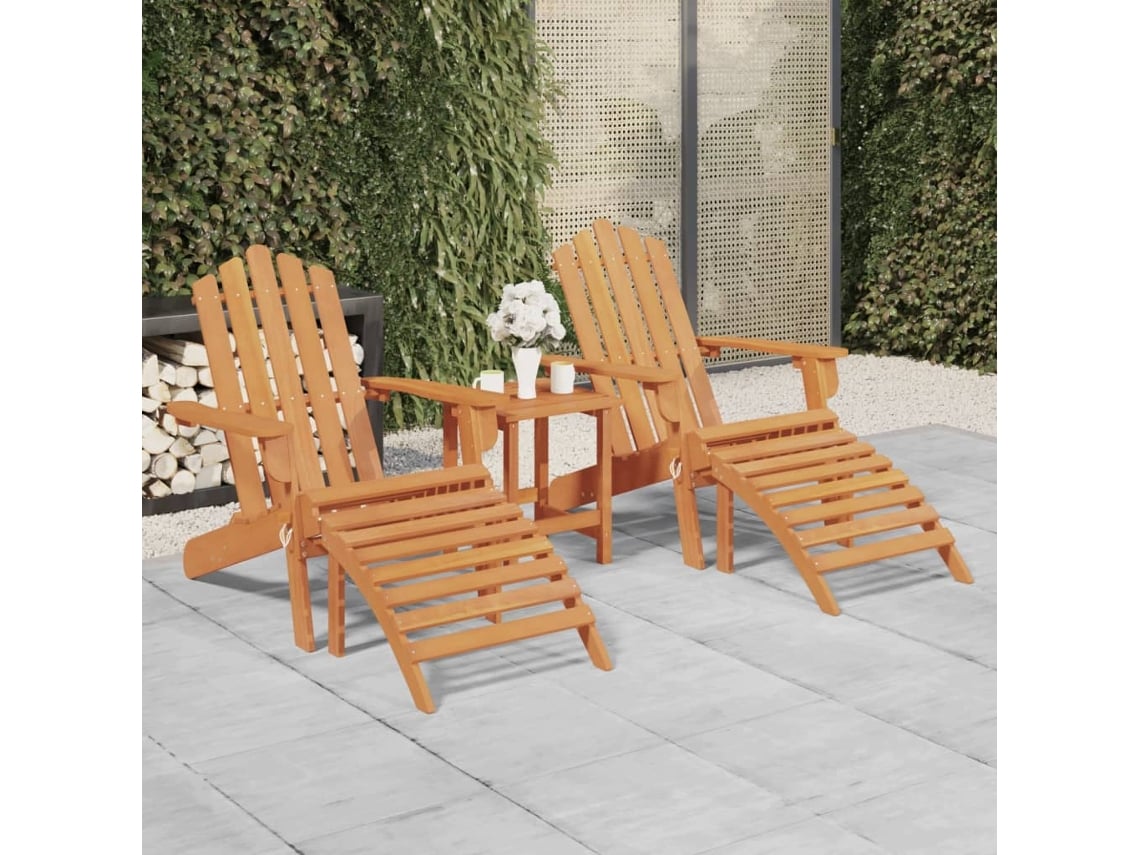 Sillas de jardín Adirondack de dos piezas con reposapiés en madera maciza de acacia, DKD Home Decor