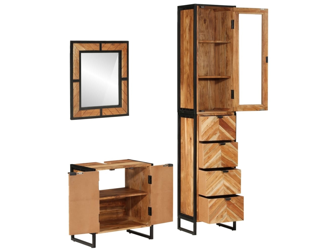 Maison Exclusive - Conjunto De Muebles Baño 3 Pzas Madera Maciza Acacia Y Hierro