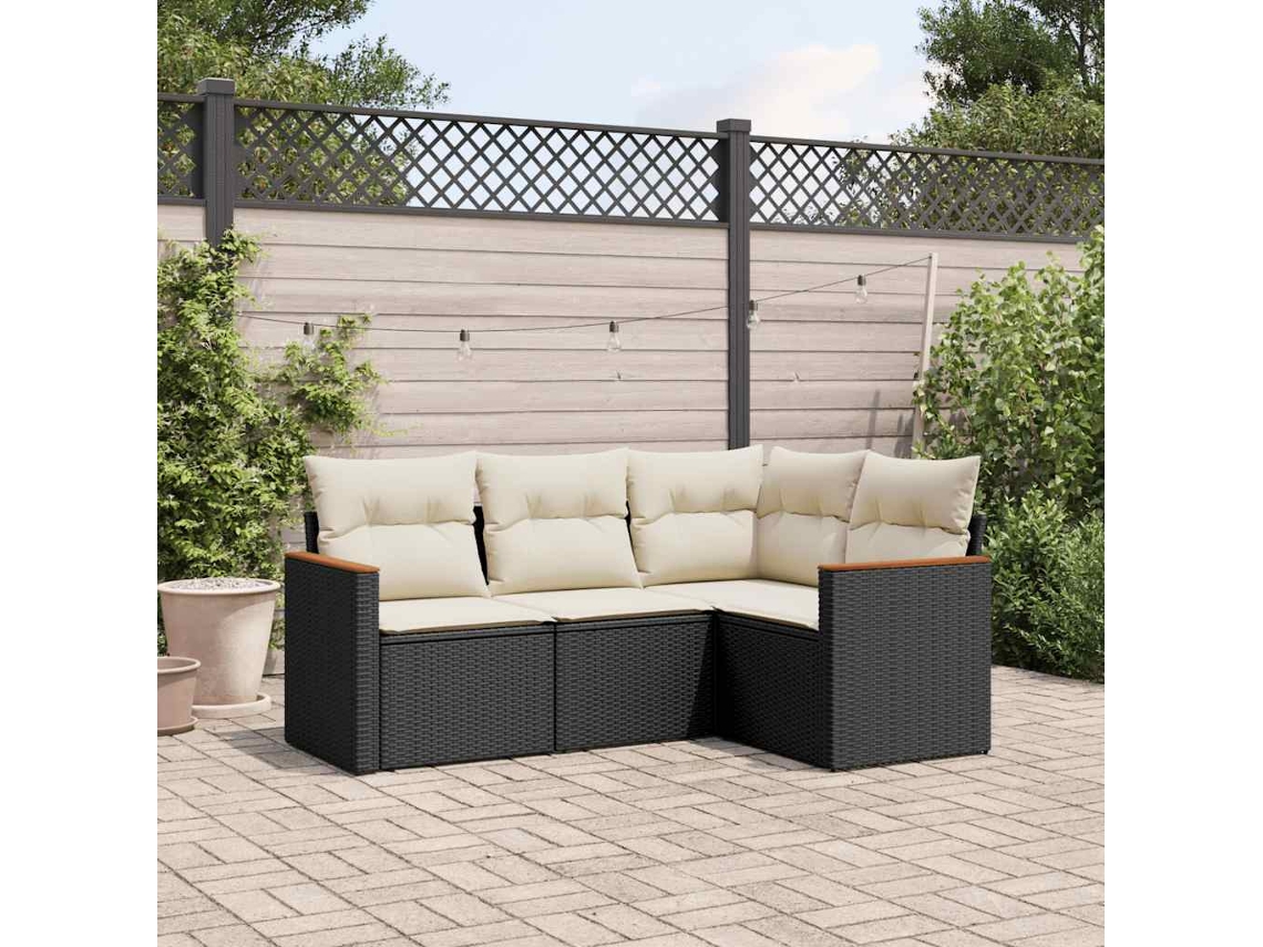 Conjunto de sofás de jardín de 4 piezas DKD Home Decor con cojines de mimbre negros
