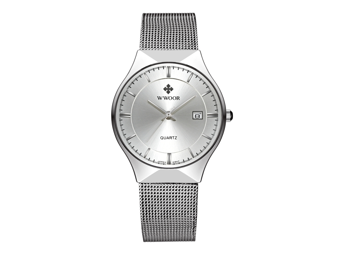 Reloj De Pulsera Para Hombre Wwoor Acero Inoxidable Resistente Al Agua (dial Blanco)