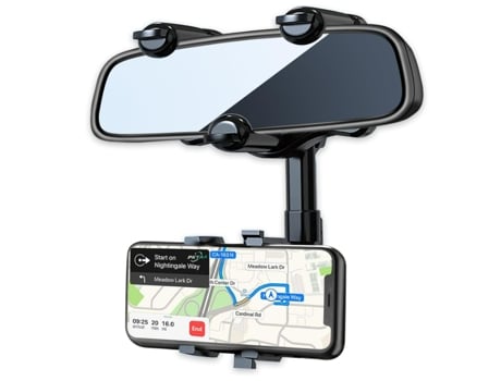Soporte Teléfono Espejo Retrovisor Coche Giratorio Visión Trasera Longitud Brazo CHRONUS Negro