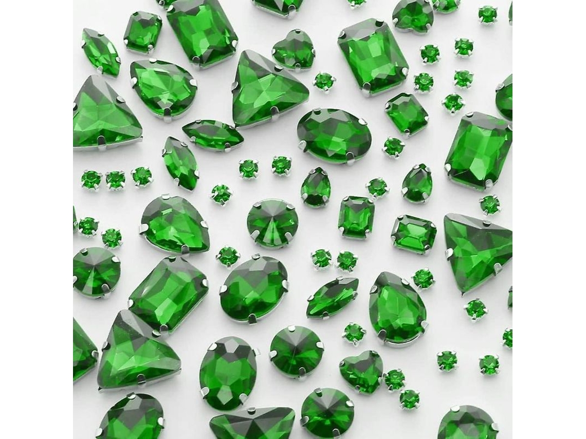 2026-piedras De Cristal Cosibles 100 Piezas Formas Mixtas Vidrio Con Base Metal Plateada Para Manualidades Ropa Joyería Verde Pasto