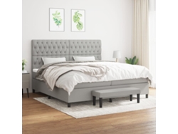 Cama Box Spring Con Colchón Tela Gris Claro 200x200 Cm