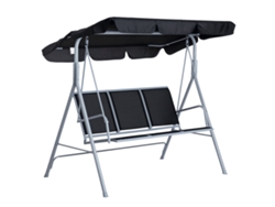 VPMKP - Outsunny columpio de jardín 3 plazas, toldo ajustable, respaldo transpirable, estructura metálica para terraza y balcón exterior, carga 200 kg, 171x108x154 cm negro