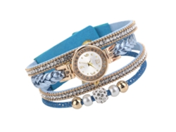 Reloj De Pulsera Multicapa Con Pedrería Para Mujer Y Cordón Trenzado, Cuarzo Azul.