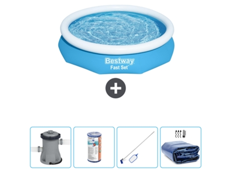 Piscina hinchable redonda Fast Set BESTWAY - 305 x 66 cm - Azul - Bomba incluida Filtrar - kit de limpieza - Vela solar