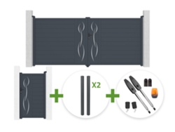 Puerta Batiente 4 M Life Alt. 180 Cm Gris + Puerta Peatonal 1 M Life Alt. 180 Cm + 4 Postes Elda + Motorización Tanker B250