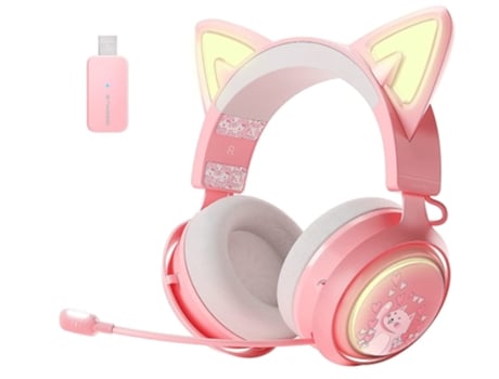 Auriculares Inalámbricos para Juegos 2.4G Sonido Estéreo con Micrófono Ajustable RGB y Control de Volumen Auriculares Over-Ear Pc/Mac/Ps4/Ps5 Rosa ...