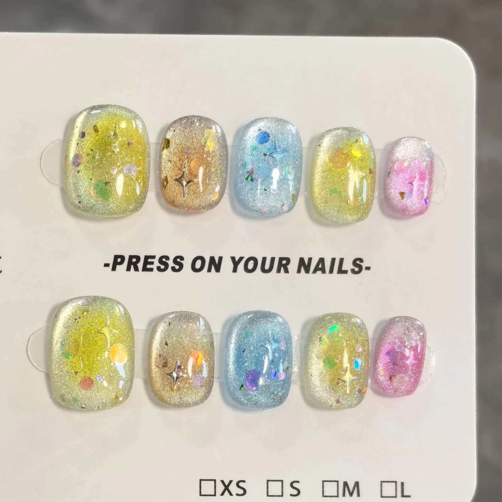 (a233-s) Set De 10 Piezas De Uñas Postizas Hechas A Mano Con Diseño De Ojo De Gato Degradado