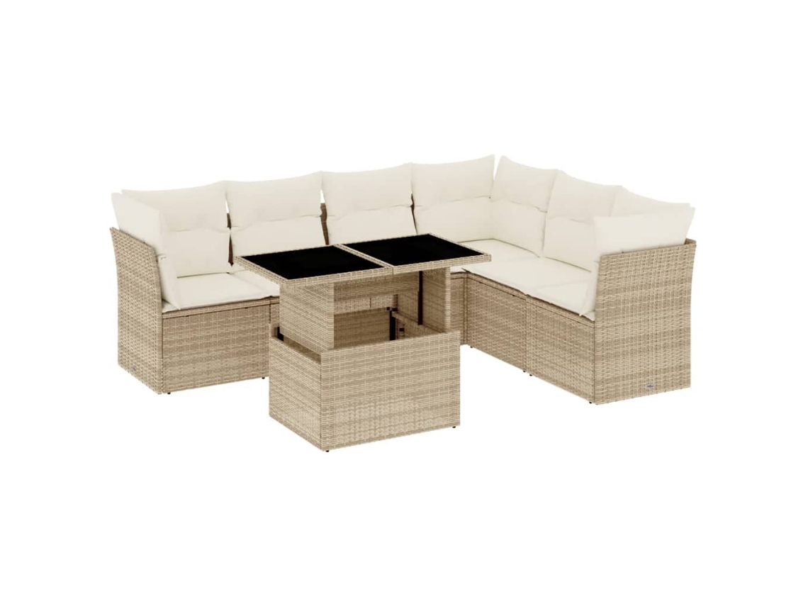 Conjunto 7 sofás de jardín VIDAXL y cojines ratán sintético beige