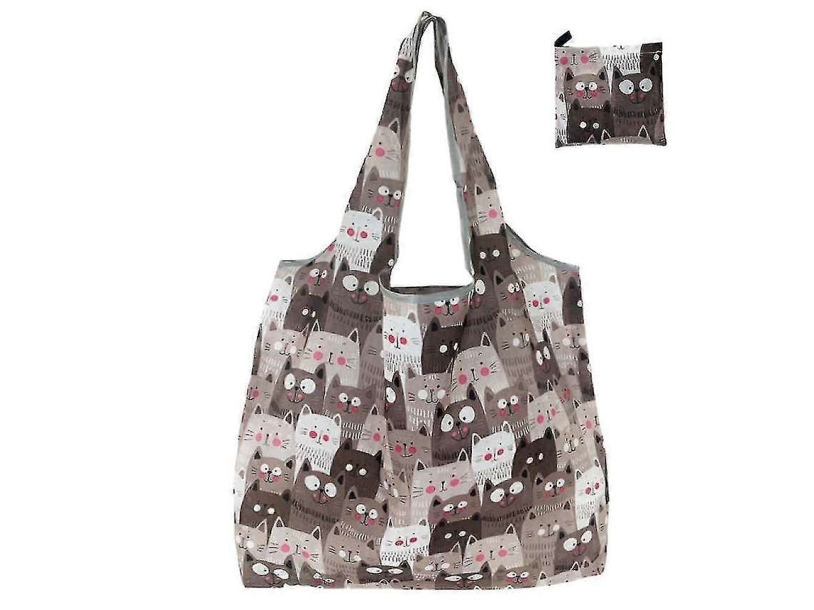 Juego de 4 bolsas de la compra plegables, ideales para ir al supermercado y al mercado de agricultores. GOKOCO (Gatito gris)