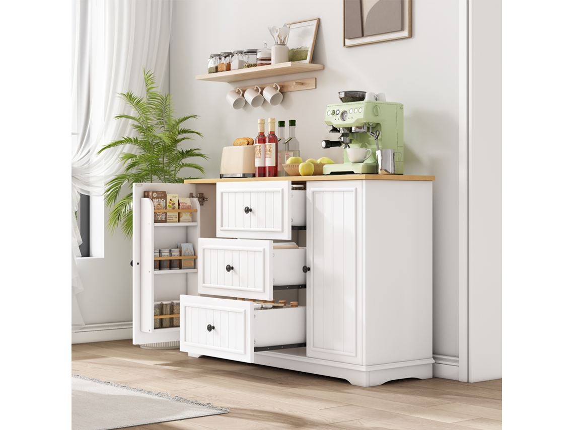 Aparador Moderno 3 Cajones Con Puertas Tipo Frigorífico - Elegante Para Comedor, Salón Y Recibidor - Blanco