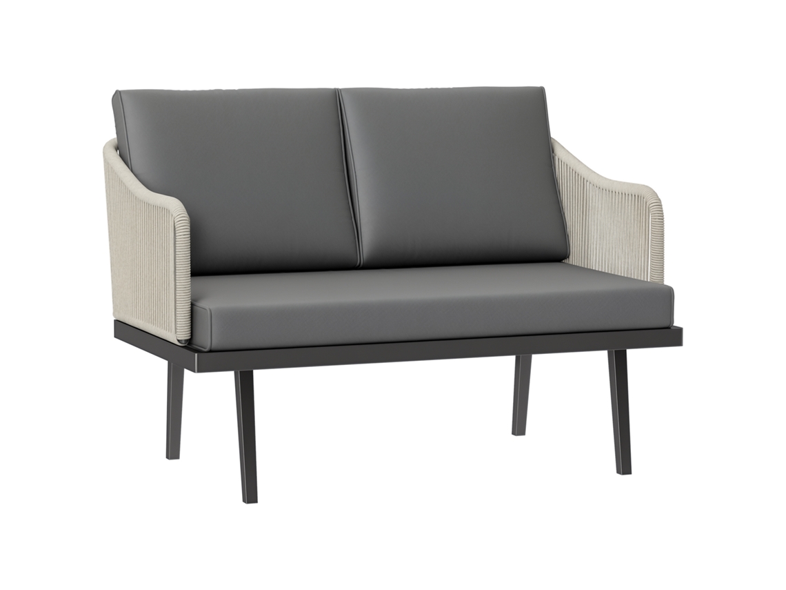 Sofá De Jardín De 2 Plazas Con Cojines De Resina Tejida, Sofá De Exterior Con Estructura De Acero, 110 X 70 X 72 Cm, Gris Oscuro.