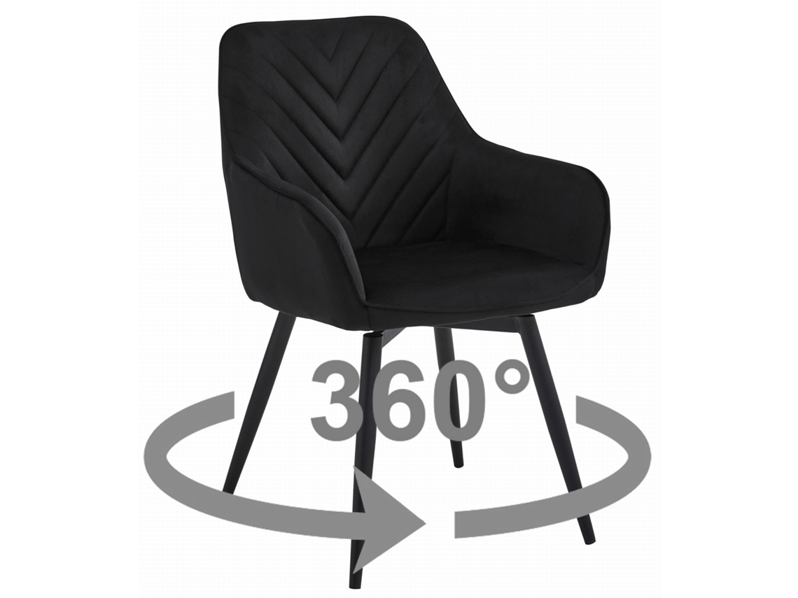 Silla de comedor Waav360, asiento negro, patas negras, asiento de terciopelo, asiento giratorio.