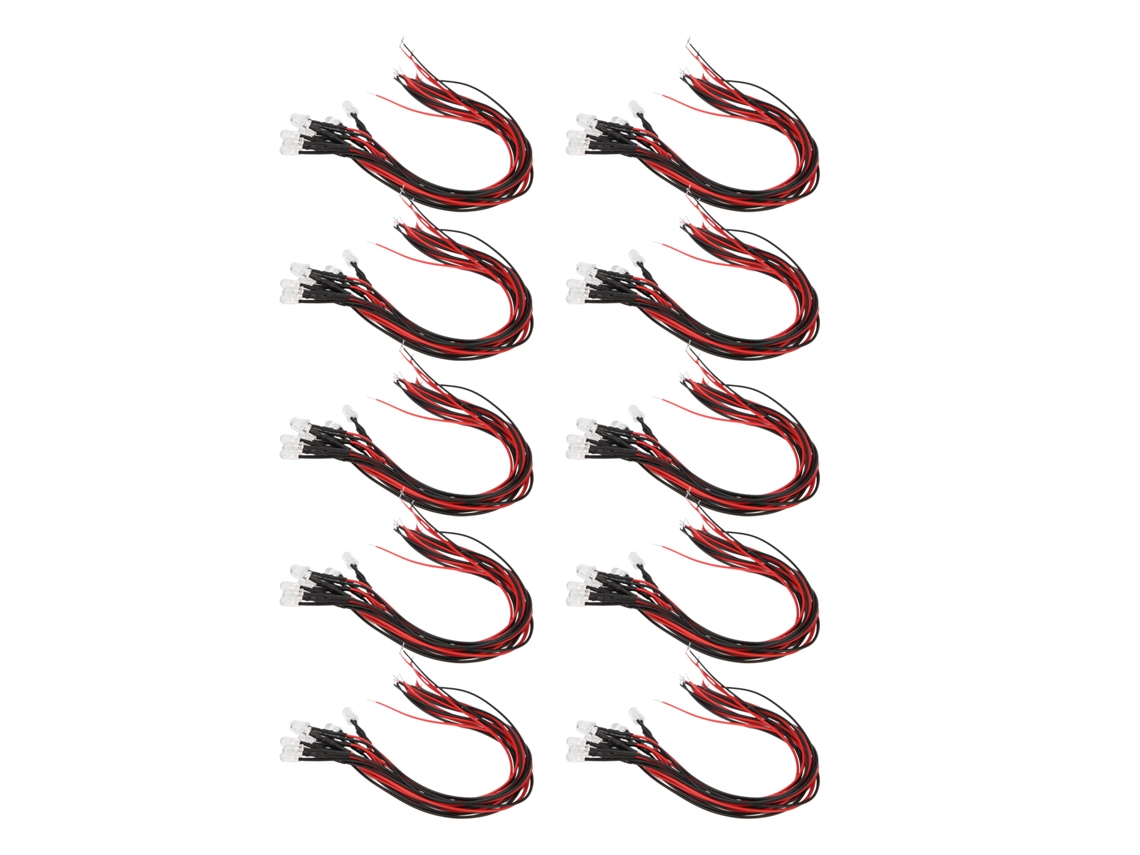 50 Peças Diodo Led Com Fio Cabeça Redonda Alto Brilho 20cm 5mm 12v Luz Branca Brilha Laranja