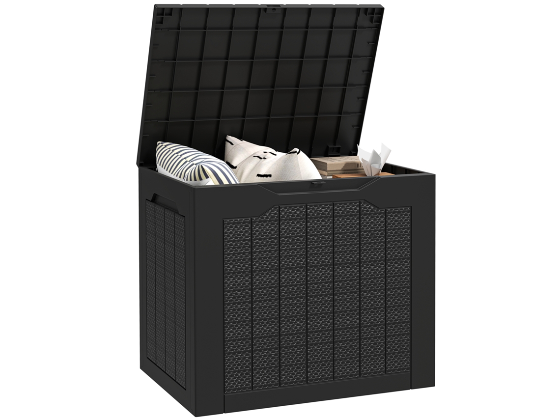 Caja De Almacenamiento Para Exteriores, Polipropileno Impermeable, Asas, Candado, 56x41x50 Cm, Color Negro.