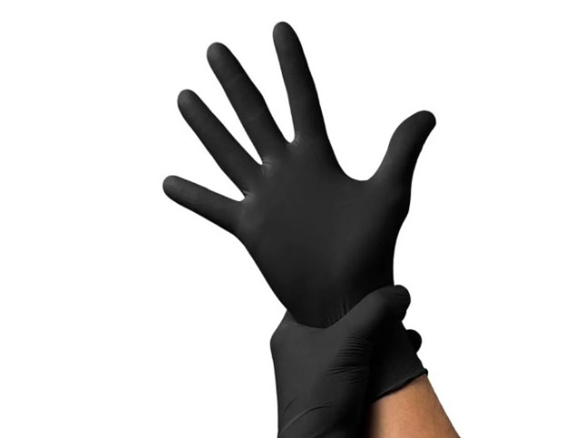 100 guantes de nitrilo negros, cómodos, flexibles y sensibles a la circulación del aire para impresión en laboratorio.