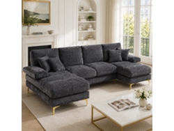 Sofá Modular De Chenilla, En Forma De U, Con 2 Asientos Reclinables, Para Sala De Estar.