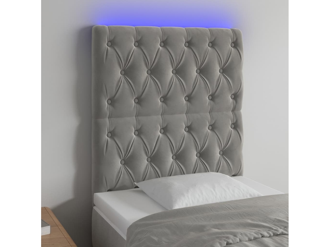 Cabecero Con Luces Led Terciopelo Gris Claro 80x7x118/128 Cm