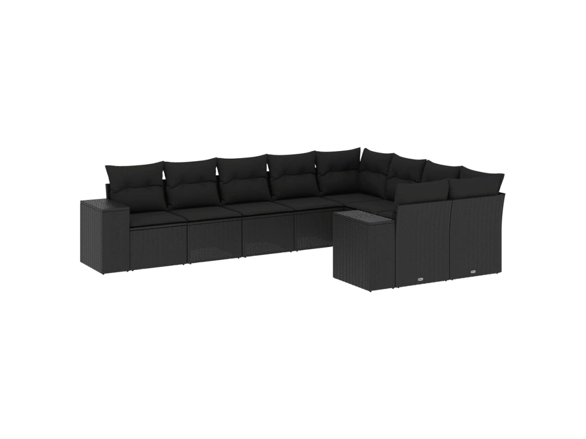 Conjunto 9 de sofás de jardín VIDAXL y cojines ratán sintético negro