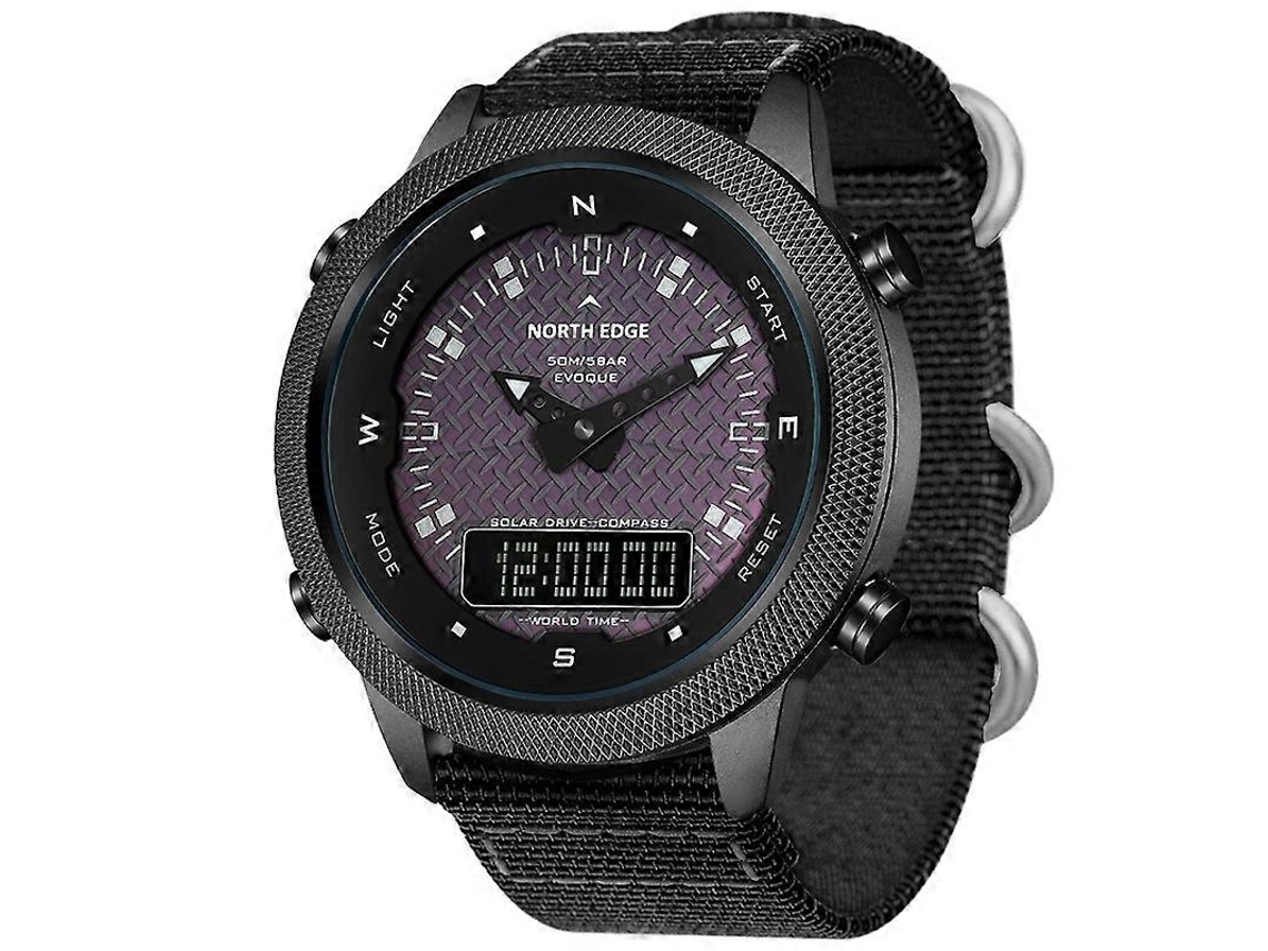 Reloj deportivo luminoso North Edge Evoque Solar, resistente al agua y con correa de nailon Hengrongshen