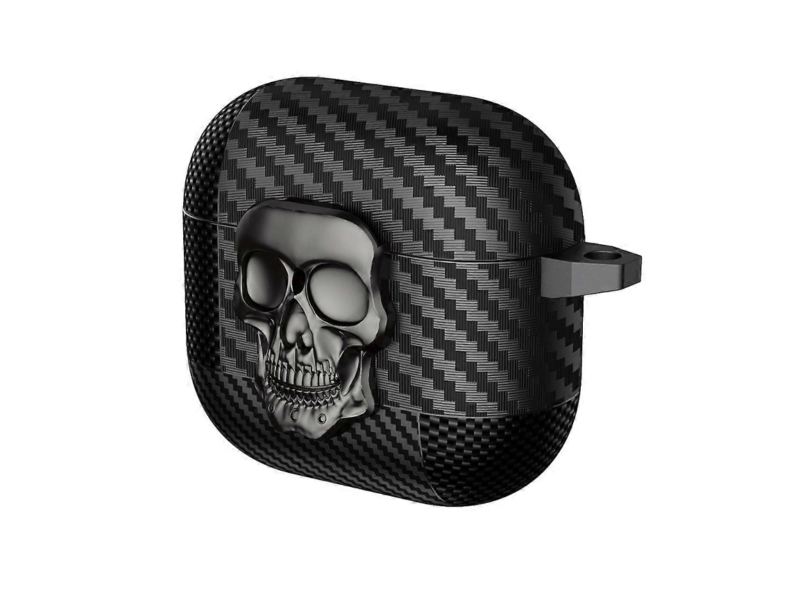 Estuche protector de fibra de carbono con estampado de calavera GIECY para auriculares Bluetooth