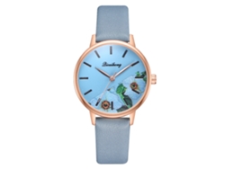 Reloj De Pulsera De Cuarzo Informal Para Mujer Con Correa Ajustable De Pu Y Estampado Floral (azul Cielo)