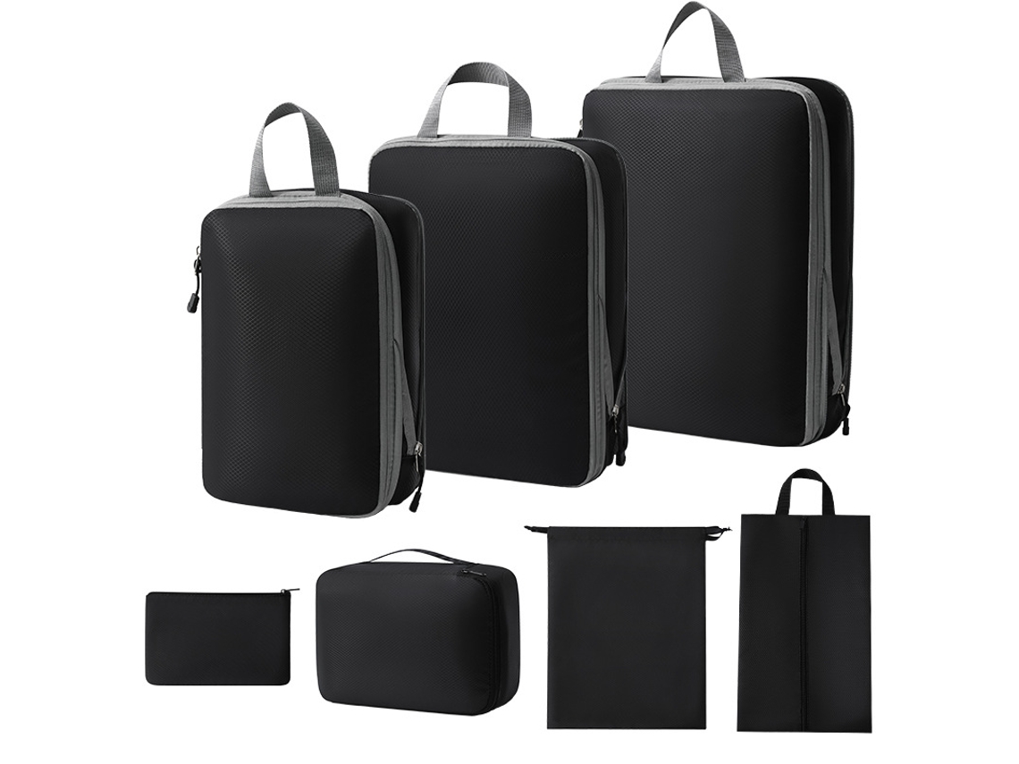 Bolsa de almacenamiento de compresión, juego de 7 piezas, bolsa de viaje ligera, color negro Siurn