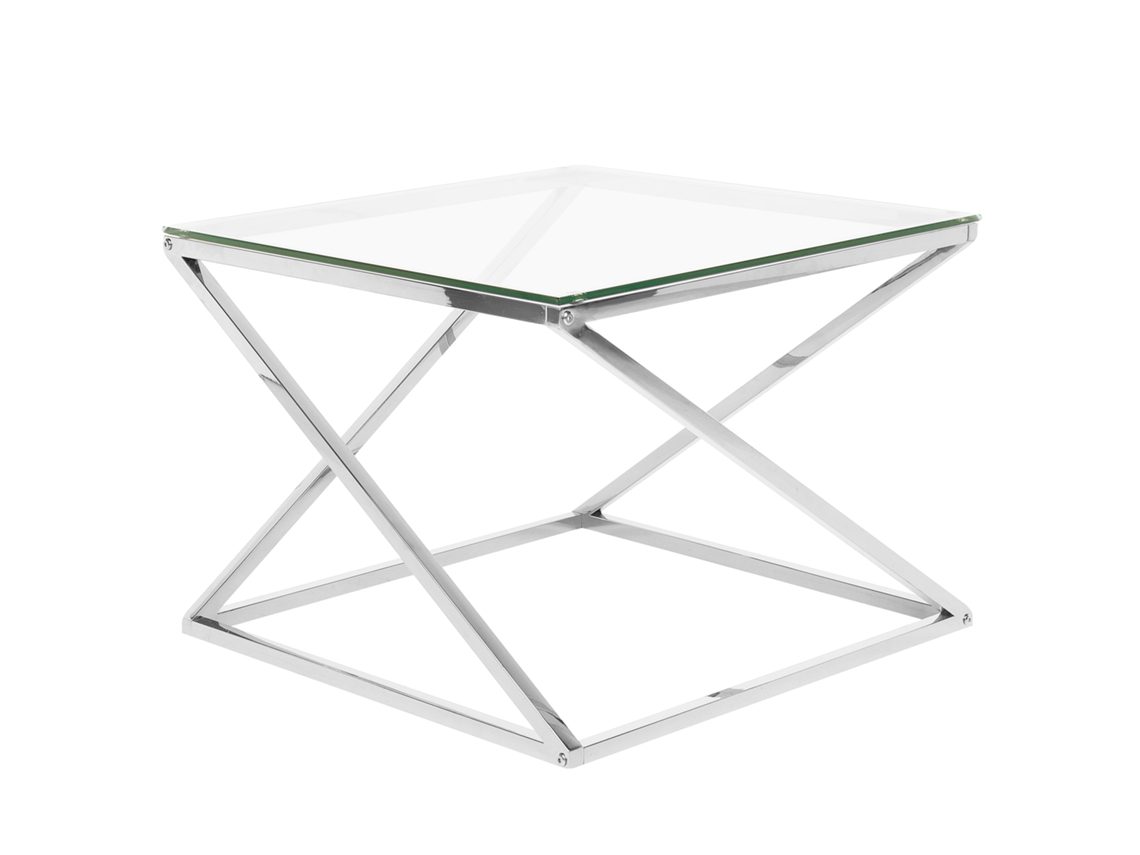 Mesa auxiliar BELIANI Beverly de Vidrio Plateado 60x60x45