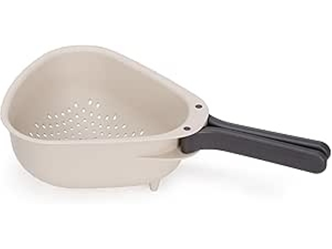 Colador grande con asa plegable, ideal para escurrir pasta y verduras, fácil de guardar, material resistente, color piedra, Joseph Joseph
