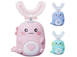 Cepillo de dientes eléctrico infantil GOKOCO con forma de U, diseño de animalito adorable y cerdas de silicona suave.