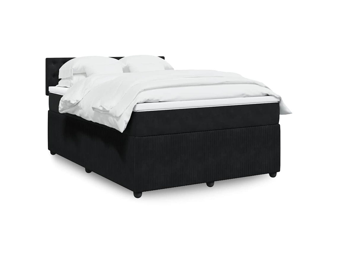Cama Box Spring Con Colchón Terciopelo Negro 160x200 Cm