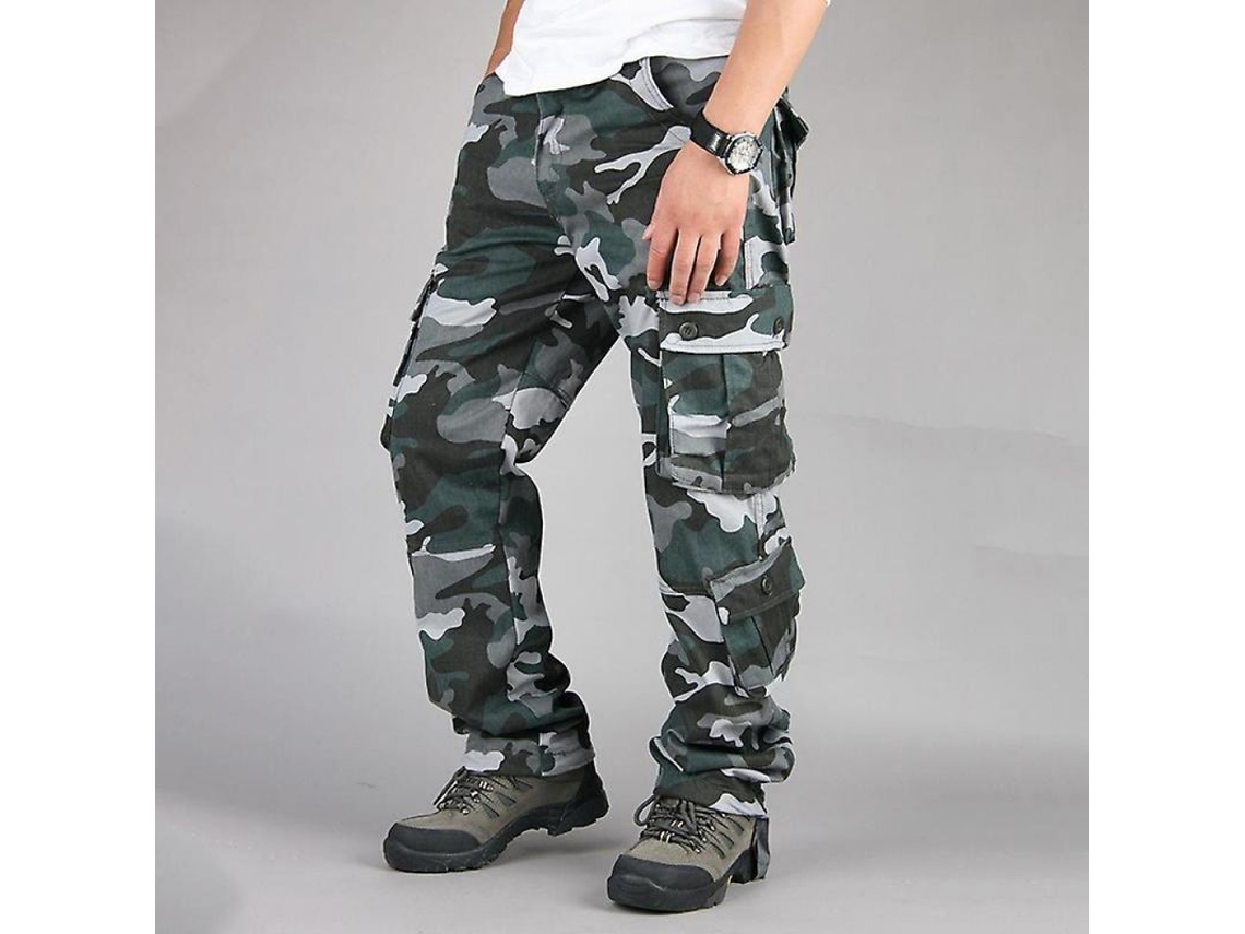 Calça Cargo Militar Camuflada Masculina 2026, Roupa de Trabalho Durável, Tecido de Mistura de Algodão, Tamanho 40, Azul