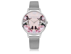 Reloj Analógico De Cuarzo Para Mujer Gaiety Con Brazalete Fino De Aleación Y Estampado Floral (plateado)