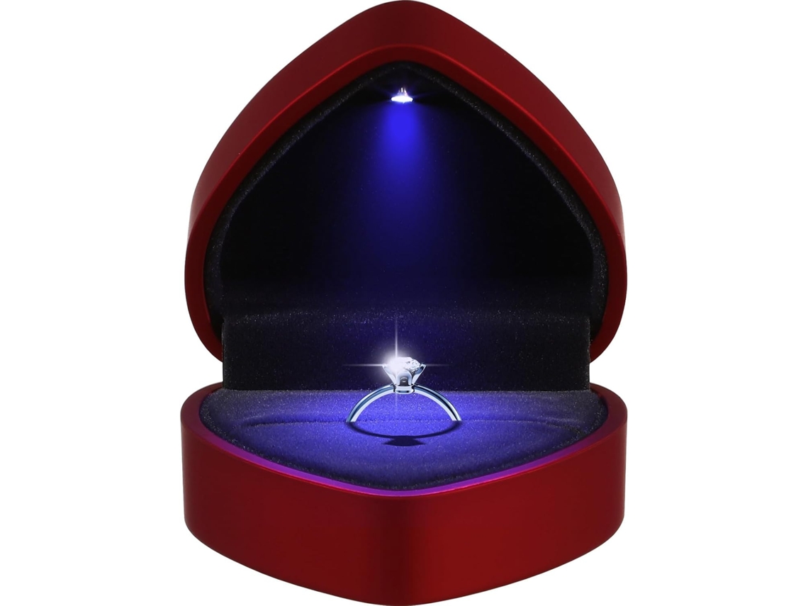 Anillos Forma Corazón Joyero Led Forrado Terciopelo Compromisos Soporte Compromiso Regalo Propuesta Matrimonio