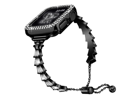 Correa de reloj de metal con corona de diamantes completa para Apple Watch Series 8 y 7 45 mm / SE 2 y 6 y SE y 5 y 4 44 mm / 3 y 2 y 1 42 mm (negro)