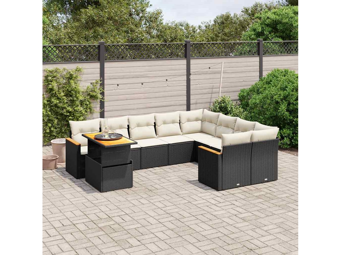 Conjunto de sofás de jardín de 10 piezas DKD Home Decor con cojines de mimbre negros