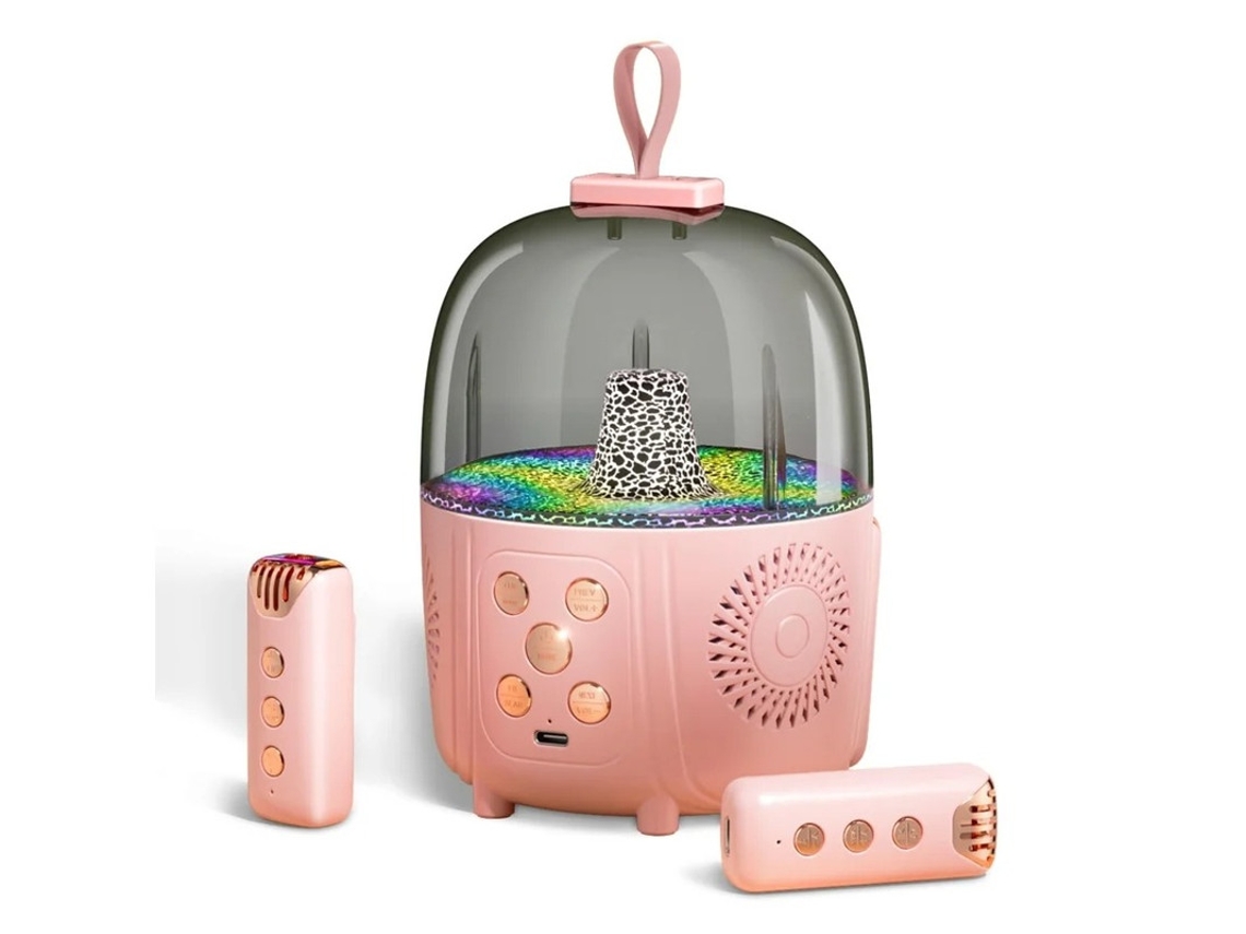Máquina de karaoke portátil con Bluetooth y 2 micrófonos inalámbricos para niñas y niños, con coro inalámbrico, luz ambiental y sonido estéreo 3D para niños. Yizhood
