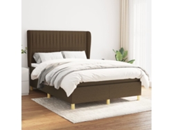 Cama Box Spring Con Colchón Tela Marrón Oscuro 140x190 Cm