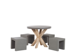 Conjunto de jardín de cemento reforzado mesa ⌀ 90 cm 4 taburetes gris/madera clara BELIANI Olbia/taranto
