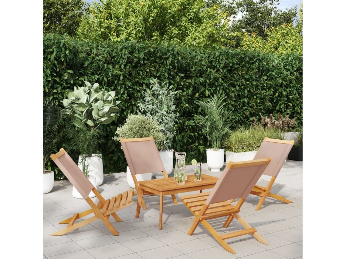 Sillas de jardín plegables DKD Home Decor de 4 piezas, tela/madera, gris parduzco