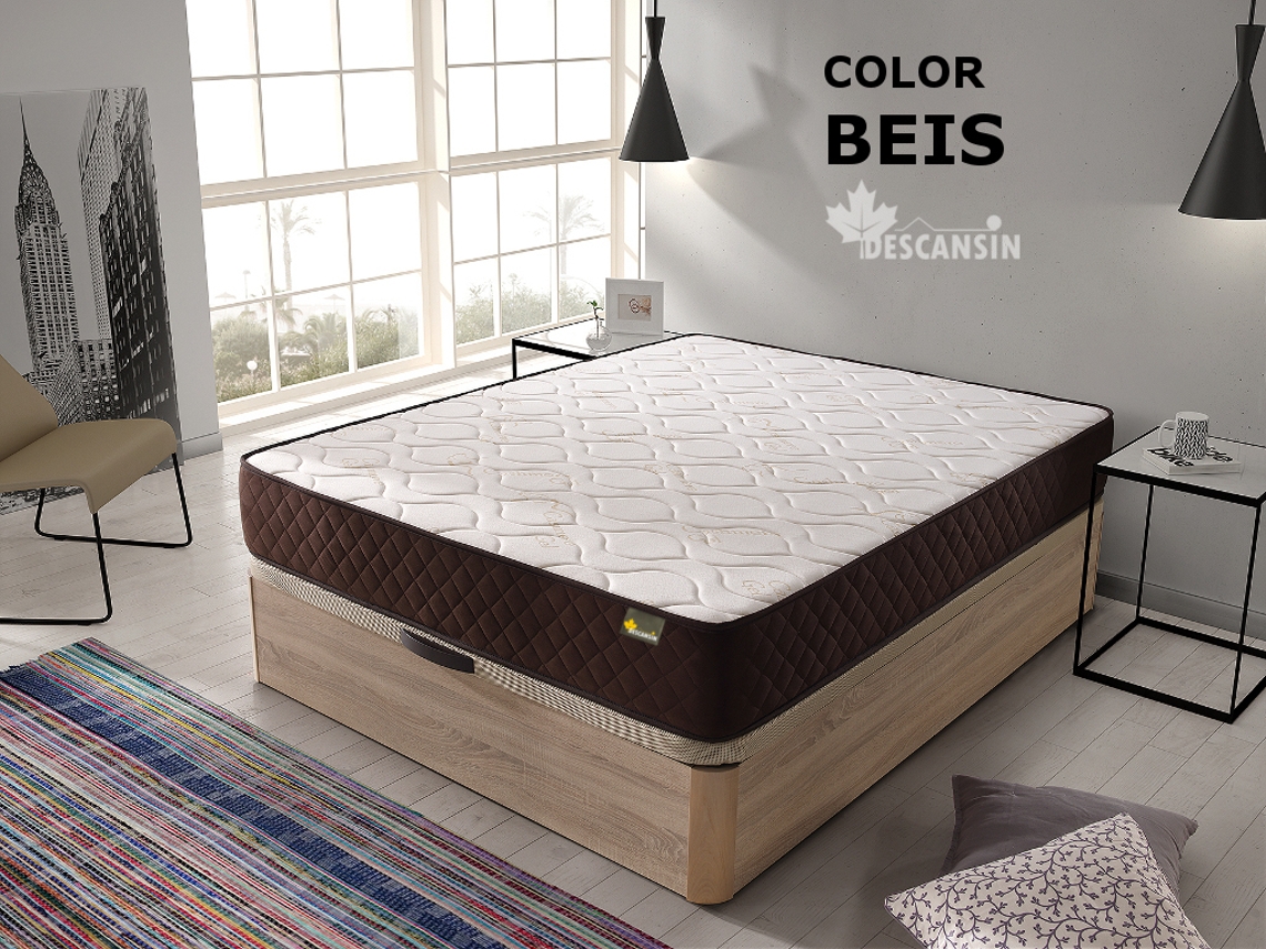 Pack Colchon y Canape Abatible DESCANSIN | 150 x 200 | Beis | Maxima Comodidad | Gran Almacenaje