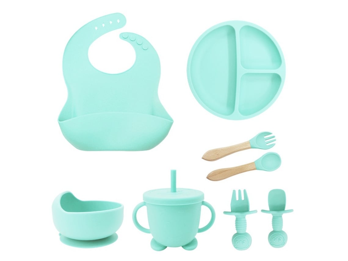 Set 8 Uds Silicón – Platos Ventosas, Babero, Vaso, Cubiertos (4)
