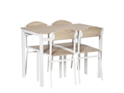 Juego De Comedor De 5 Piezas Con Mdf Con Veta De Madera Y Metal En Gris Y Blanco, 1 Mesa Y 4 Sillas Para Comedor Moderno