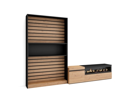 Muebles de Salón para TV 260x186x35cm Para TV hasta 65 Chimenea eléctrica Roble y negro