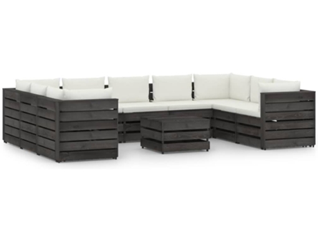 Conjunto 10 Muebles de jardín VIDAXL con cojines madera impregnada gris