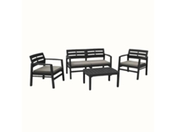 Conjunto de Jardín IPAE-PROGARDEN Java Antracite IPAE PROGARDEN (2 Sillones + 1 Mesa de Apoyo + 1 Sofá Doble + 4 Cojines)