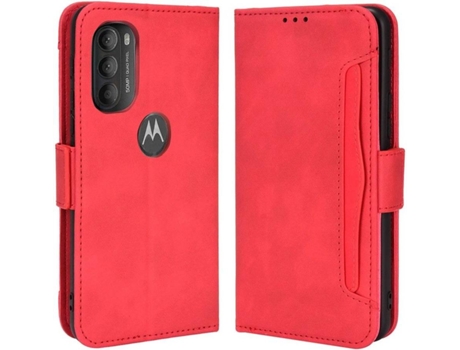 Funda y Protector de Pantalla Motorola Moto G71 5G HFS-HOUSE Cartera Rojo