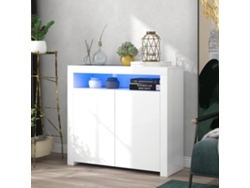 Aparador Moderno De Madera Blanca Con Iluminación Led, 2 Puertas, 108x40x92cm